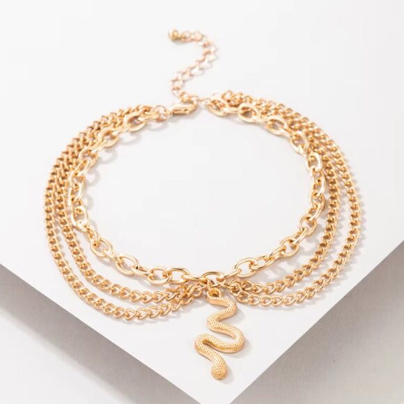 Gold Snake Multilayer Ankle Bracelet - Picture 2 of 5